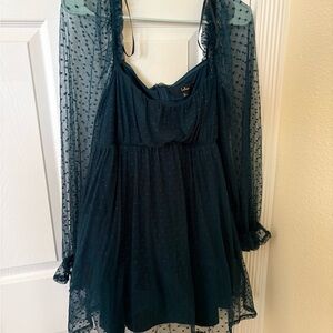 Lulu's Teal Green Swiss Dot Mini Dress